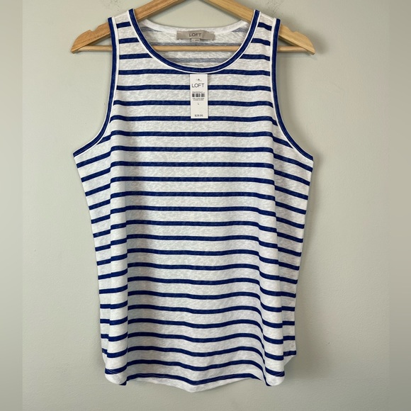 NWT LOFT Stripe Cotton Blend Racerback Tank Top Size L - Picture 1 of 10
